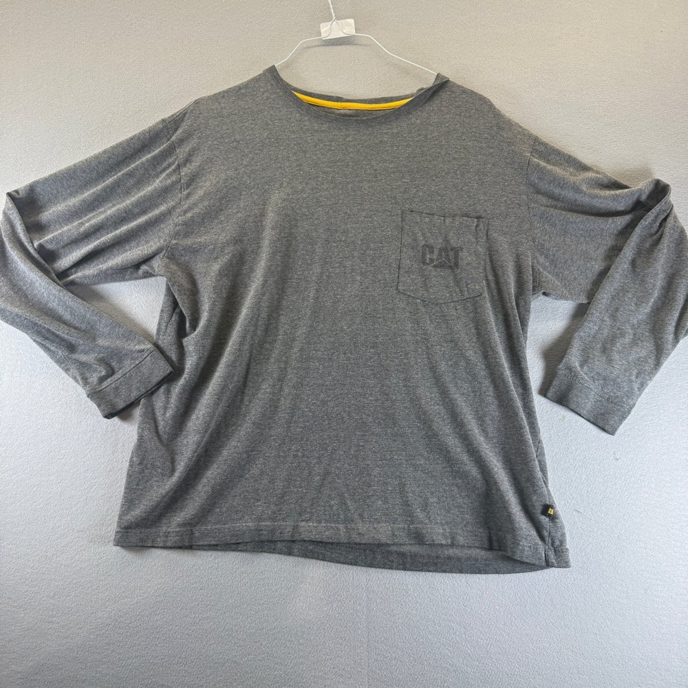 Caterpillar CAT Mens XL Gray Long Sleeve Pocket T-Shirt Logo Workwear Heather
